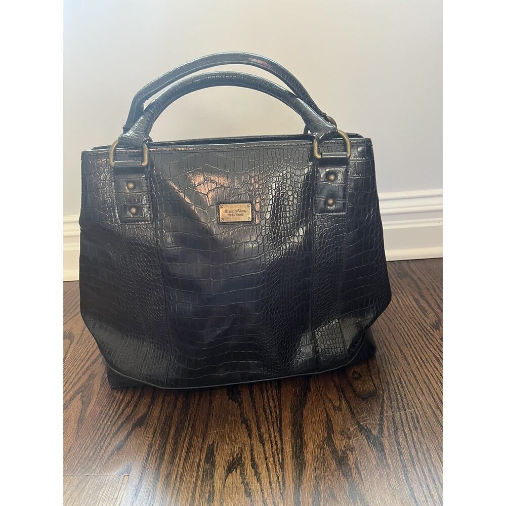 Simply Vera Women’s Satchel Handbag Faux Dark Brown Crocodile Skin Leather